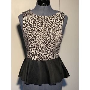 Black White Animal Print/ Black Peplum Top Sleeveless XS